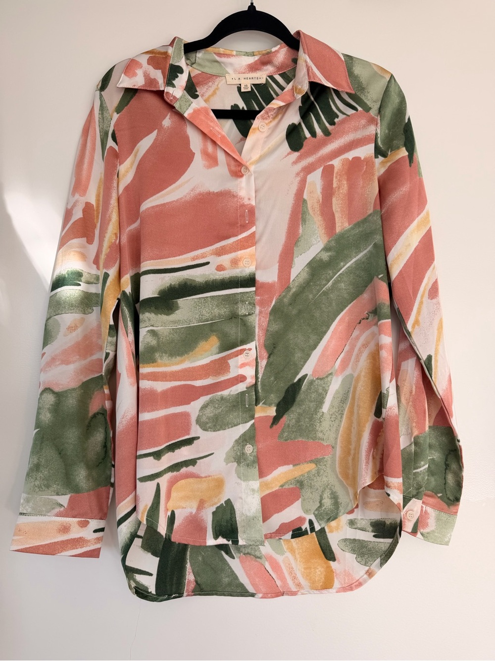 La Hearts Abstract Button-Down Shirt in Pink, Green & Yellow
